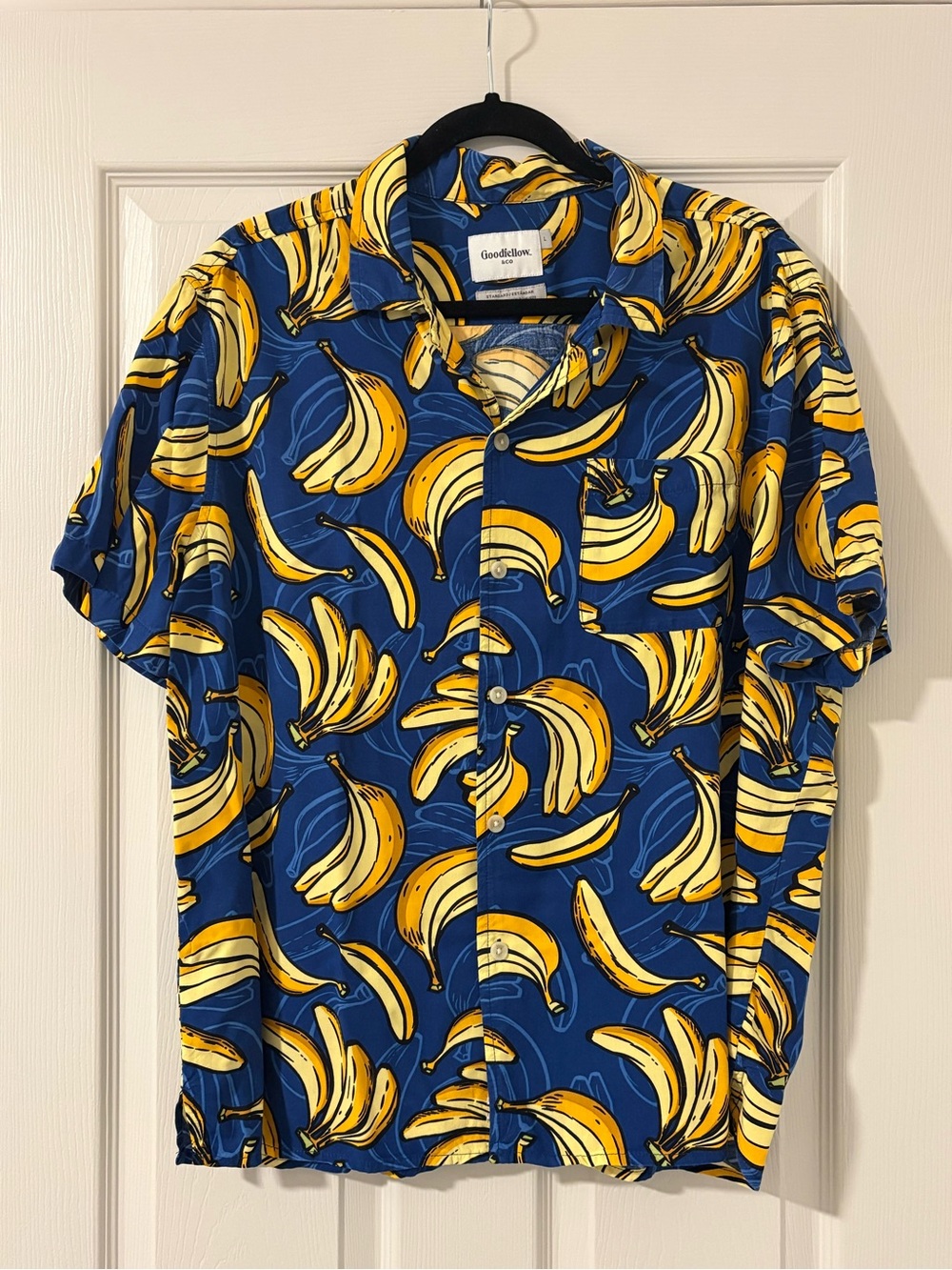 Goodfellow & Co Mens Shirt Blue Banana All Over Print Pocket Button Up Large